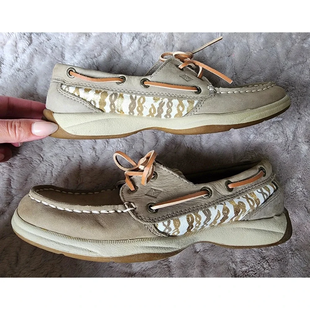 Sperry Top-Sider Angelfish Taupe Gold Boat Shoes Loafers Womens 6